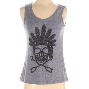 Clas-sic USA beaded skull sleeveless fringe tee blue tank top size small